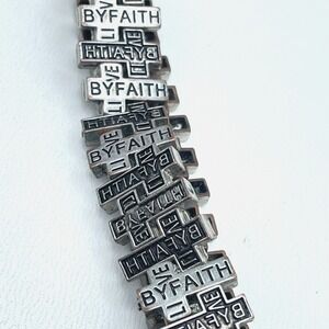 Christian Scripture Religious Silver-Tone "Live by Faith" Cross Bracelet Gift